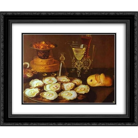 Osias Beert 2x Matted 24x20 Black Ornate Framed Art Print 'Oysters and Glasses'