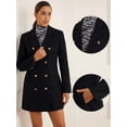 thumbnail image 2 of DARING DIVA Women's Notch Lapel Trench Double Breasted Winter Coats Black XS, 2 of 6