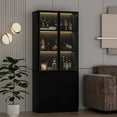 thumbnail image 2 of FURNIWAY Display Cabinet with Glass Doors & Lights, Curio with 2 Shelves, Glass Display Cabinet for Living Room, Home Office, Bedroom, Black, 2 of 7