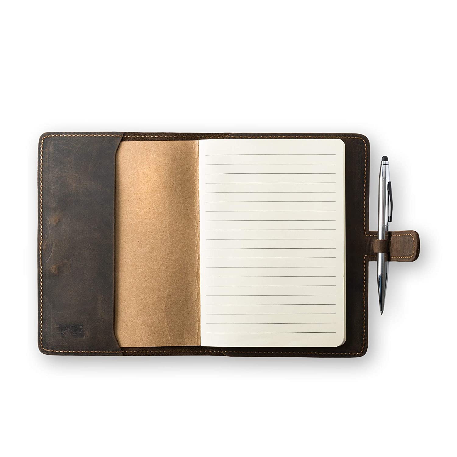 PEGAI Leather Journal Notebook Cover - Refillable Travel Notebook | Leather Bound Notebook Journal for Writing | DuPage Chestnut, Pocket | Lined
