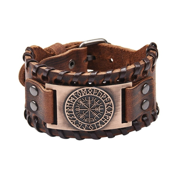 Brazalete de cuero Sunnimix Pulseras anchas de puño Hombre Marrón