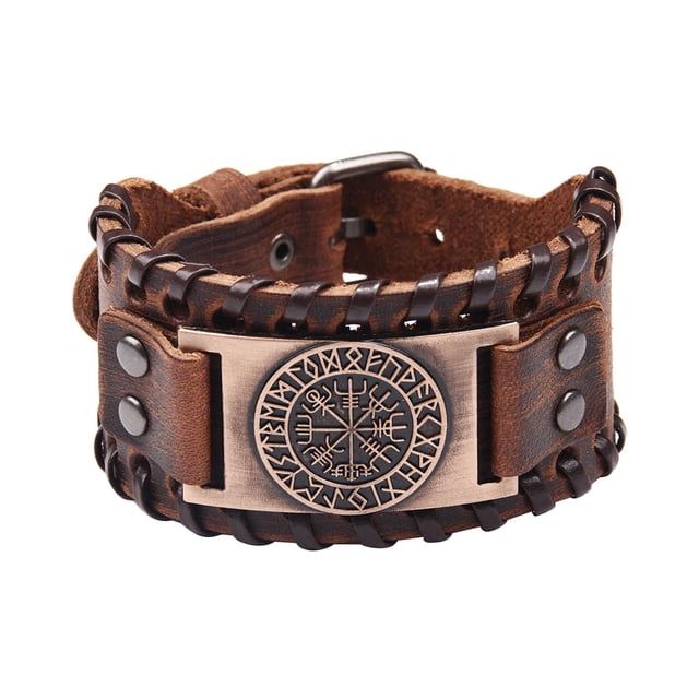 Brazalete de cuero Sunnimix Pulseras anchas de puño Hombre Marrón