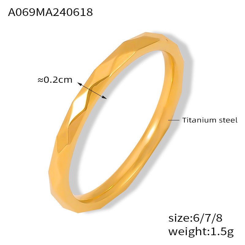Personalized Minority All Match Fashion Geometry Pattern Prismatic Design Ring Golden Titanium Steel For Women
