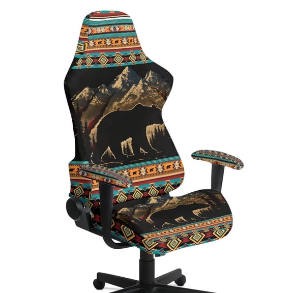 Uorisanigo Aztec Bear Gaming Chair Cover for Women Breathable Racing Gaming Chair Protector with Elastic Edge Non Slip Office Chair Covers for Dormitory Gift for Holiday