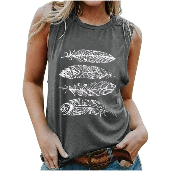 Aoochasliy Tank Tops for Women Women's Feather Print Tank Tops Adult Girls Summer Beach Funny Graphic Tanks Vest Blouse