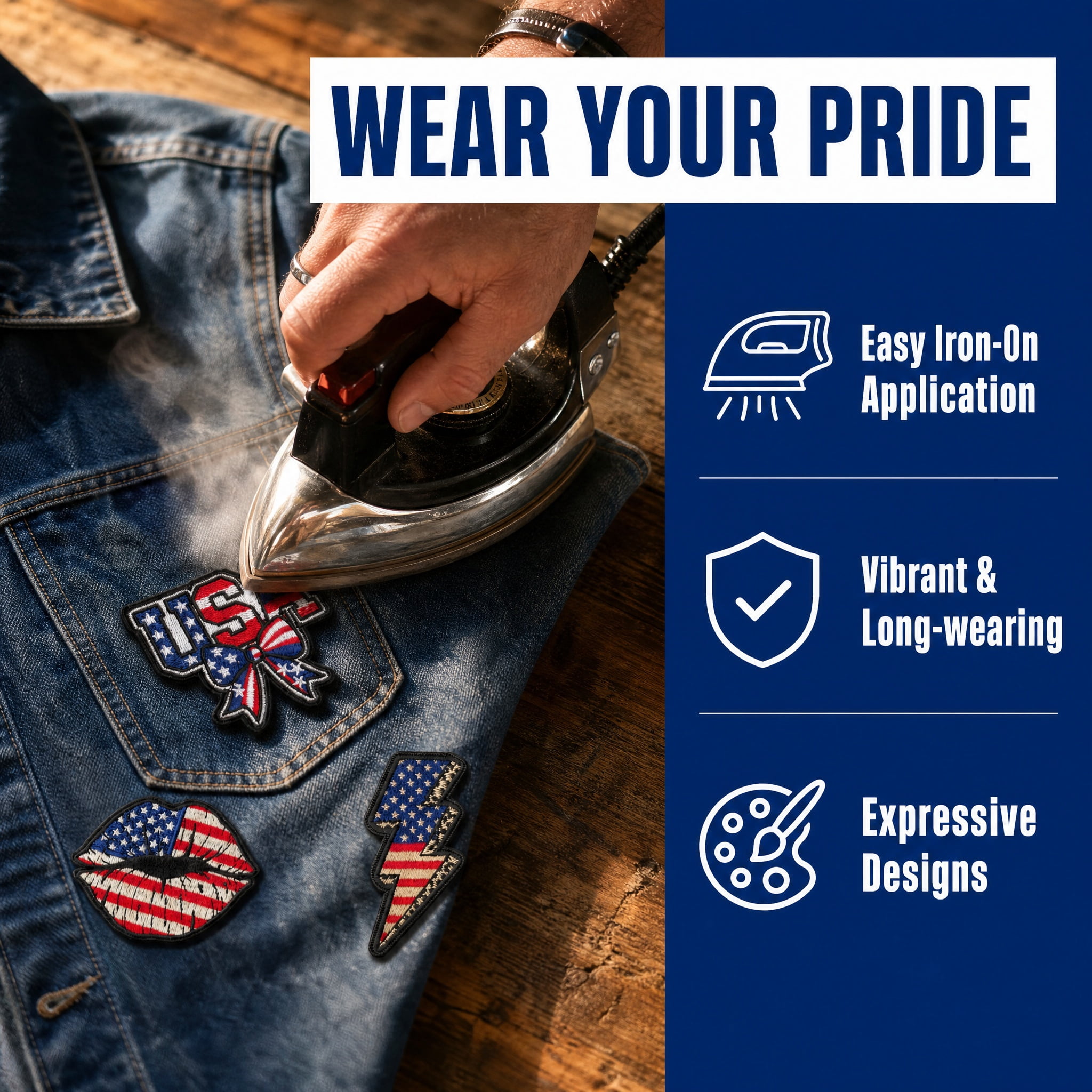 9 Pcs 4th of July Patriotic Iron On Patches, USA American Flag Embroidered Sew On Patches Set, Independence Day Decorative Patches for Clothes Jackets Hats Backpacks Jeans