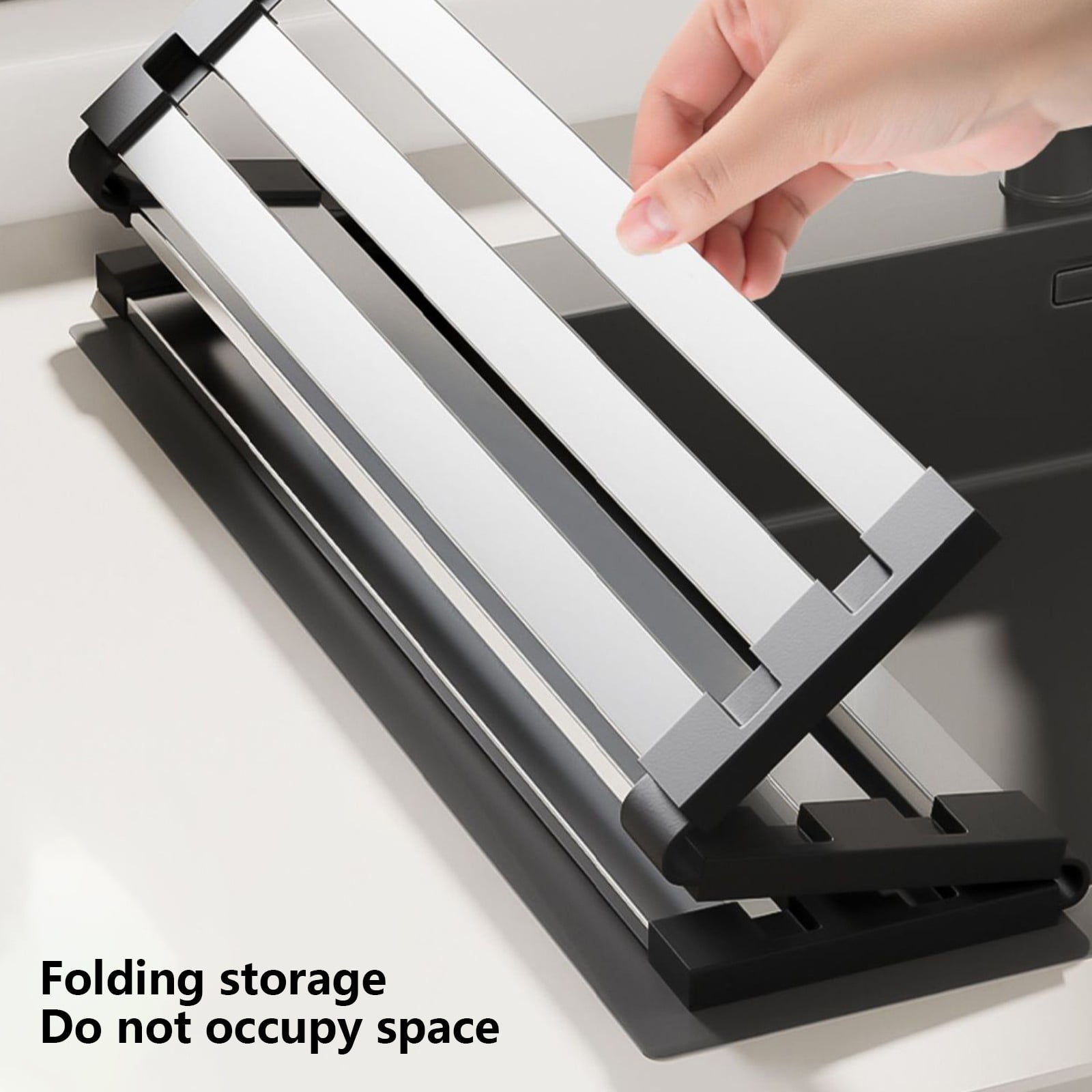 Bxaolu Over The Sink Dish Drying Rack, Roll Up Dish Drying Rack Kitchen Dish Rack Stainless Steel Sink Drying Rack, Foldable Dish Drainer, Silver