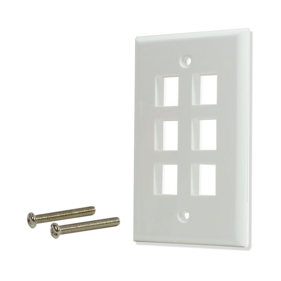 25 Pack Lot 6 port Hole Keystone Jack Wall Plate Smooth Surface White