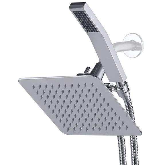 G-Promise All Metal Square 8" Rainfall Shower Head with Handheld Combo, with 71" Extra Long Flexible Hose, Smooth 3-Way Diverter