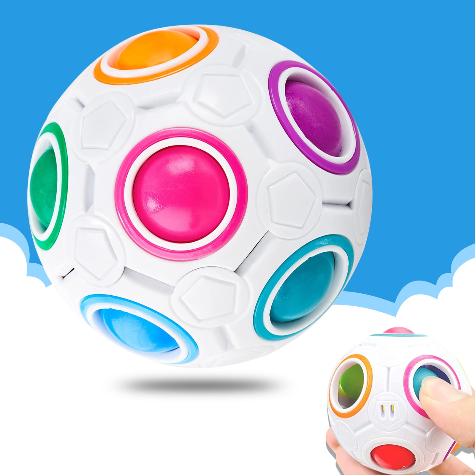 Rainbow and White Spherical Ball Shaped Creative Magic Cube Puzzle Twist Toy 
