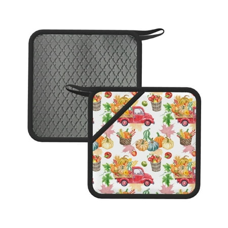

2PCS Pot Holders for Kitchen - Heat Resistant Silicone Pot Holders with Hanging Loop Autumn Harvest Truck Non Slip Oven Hot Pads Potholders for Decor Baking Cooking Kitchen