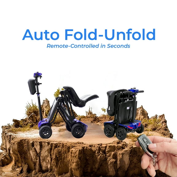 Rubicon FX7 Automatic Foldable Mobility Scooter for Adults, One Click Fold and Unfold, with Longest Range, Heavy-Duty, 4 Wheel Scooter with Lithium Battery_Blue