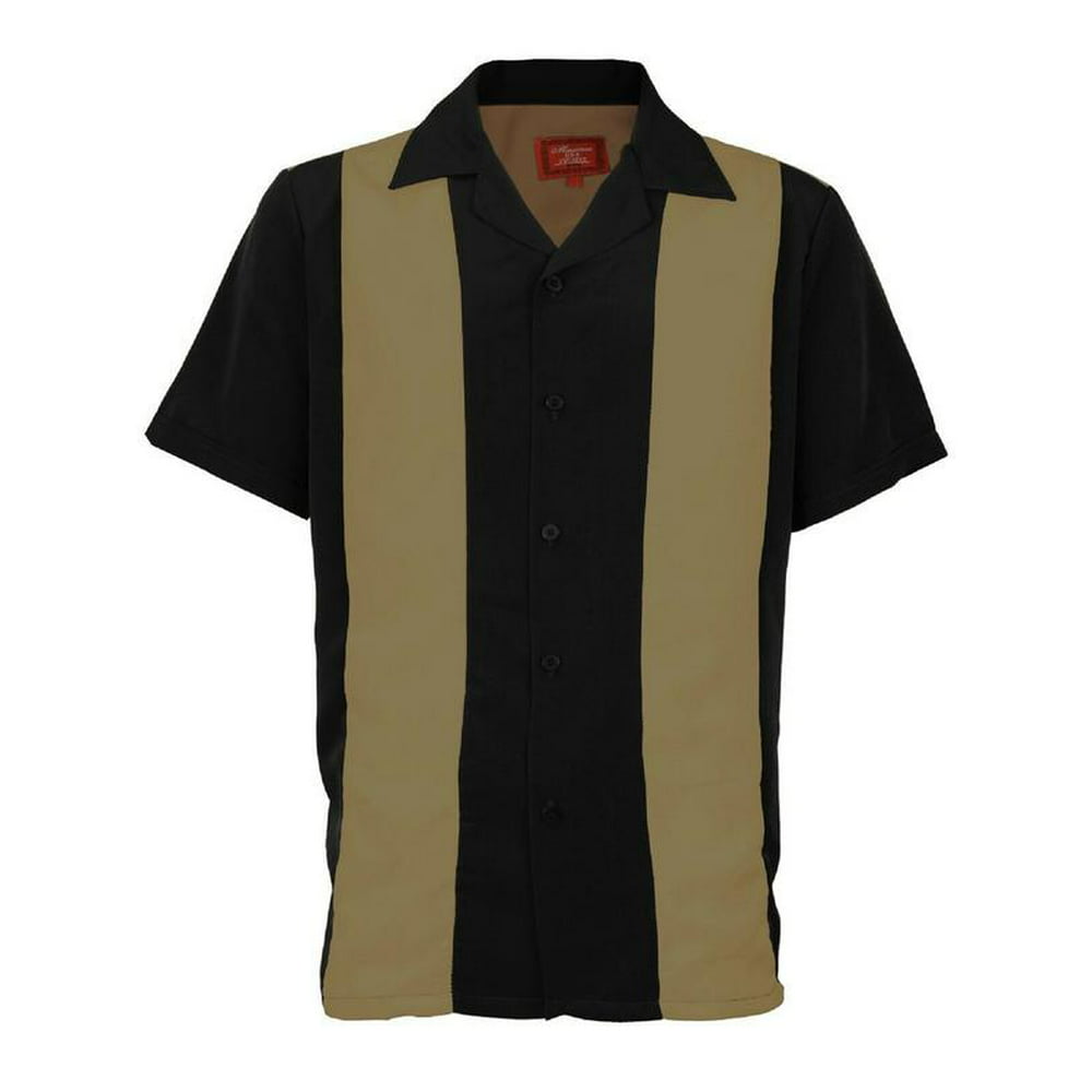Maximos - Men's Retro Two Tone Bowling Dress Shirt Moca Stripe / Black