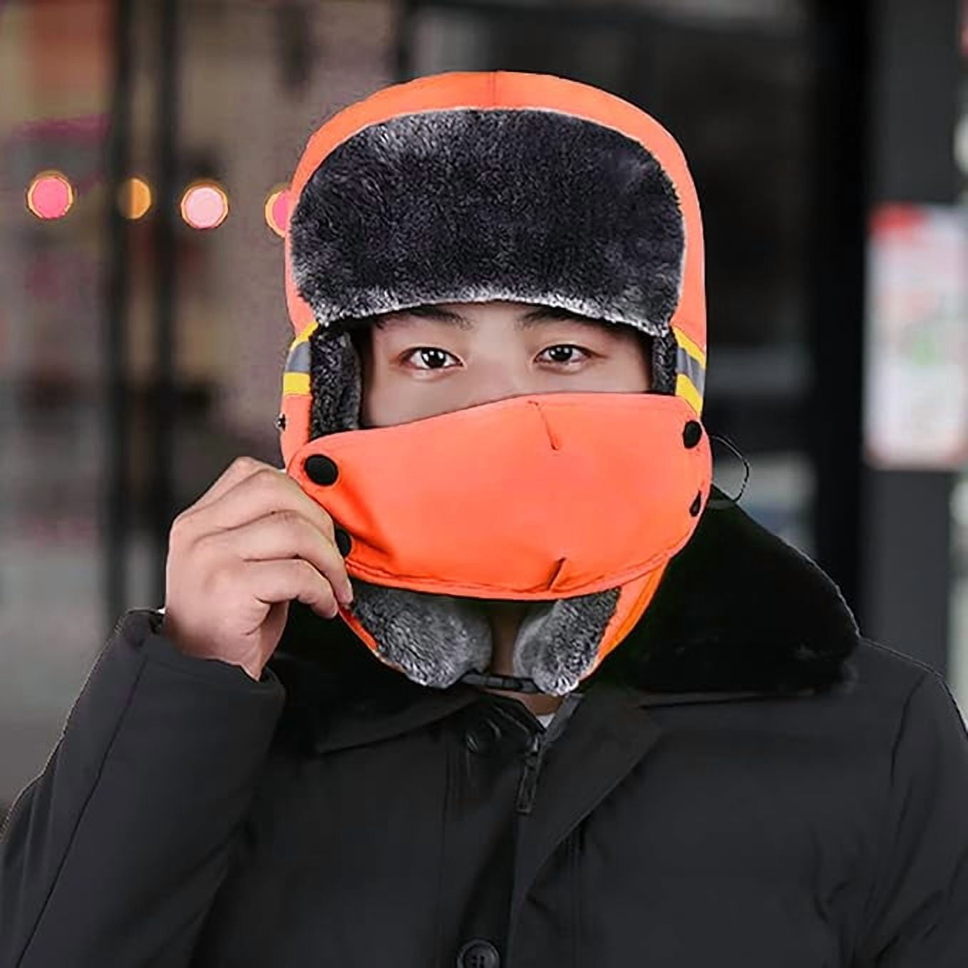 2 Pcs Reflective Trapper Hat for Men Ski Fur Windproof Safety Winter Hat High Visibility Hat with Ear Flap Face Mask