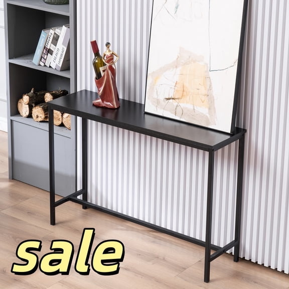 Hassch 11.8"W Narrow Console Table, Simply Style Entryway Table with Metal Frame for Living Room, Hallway, Foyer, Black