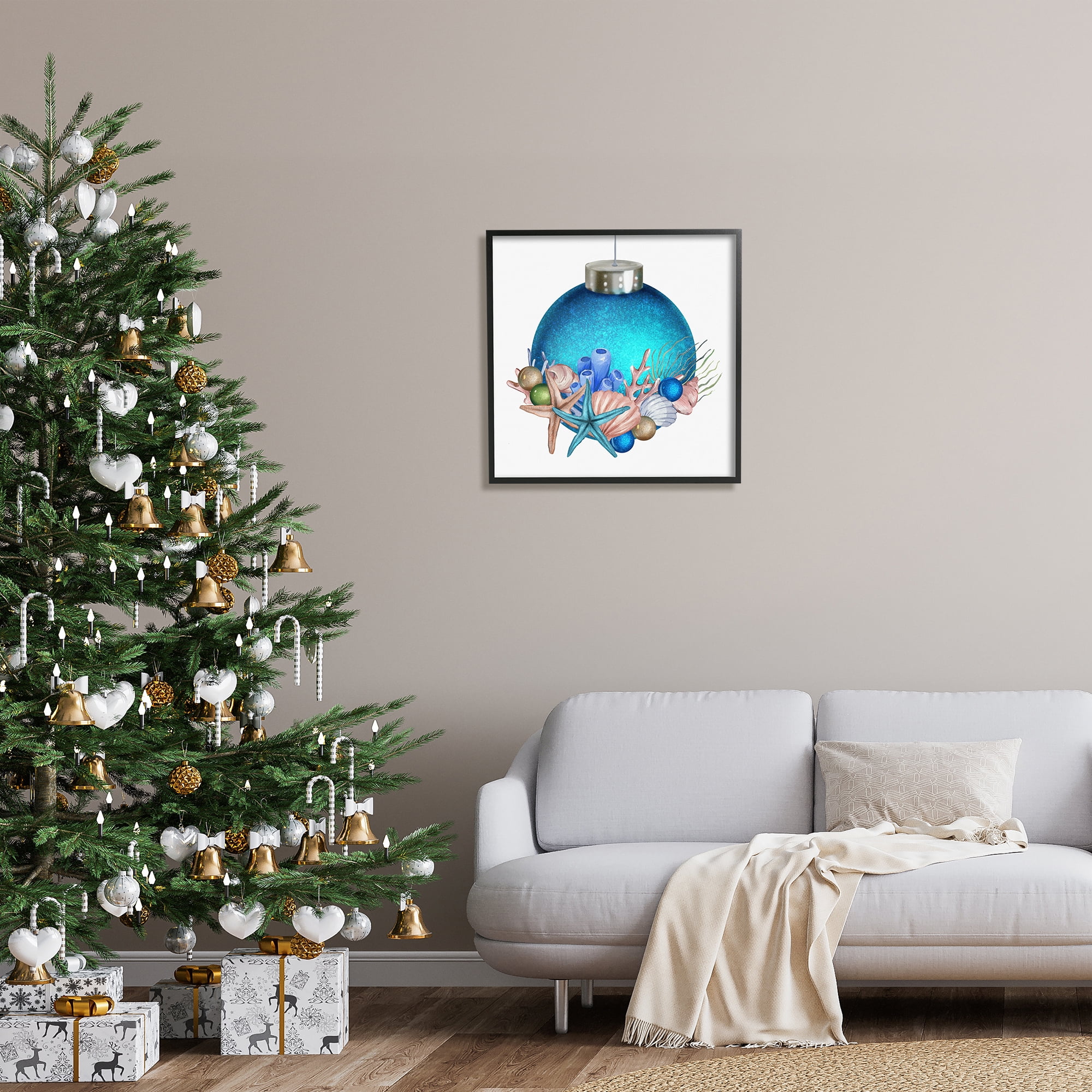 Stupell Industries Nautical Sea Life Holiday Ornament Holiday Painting Black Framed Art Print Wall Art