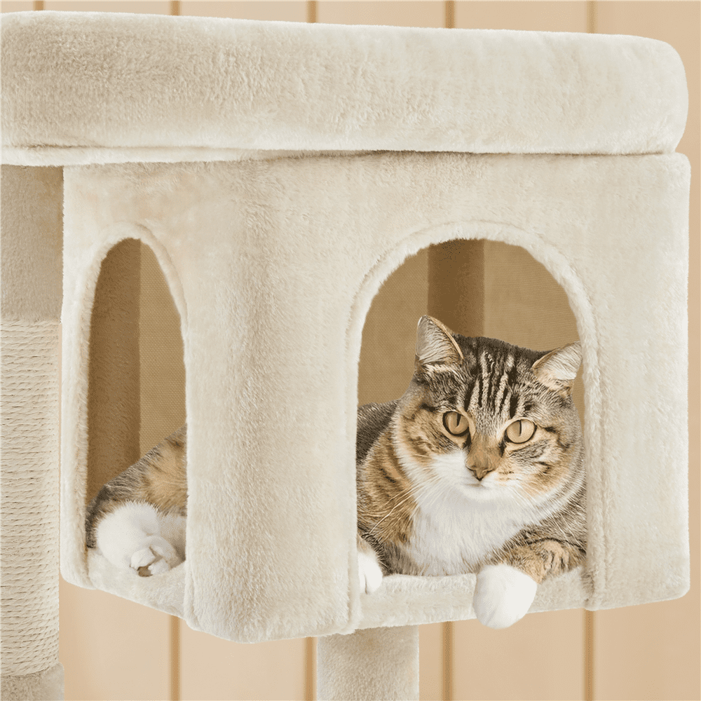Yaheetech 33.4" Double Condo Plush Cat Tree with Scratching Posts, Beige