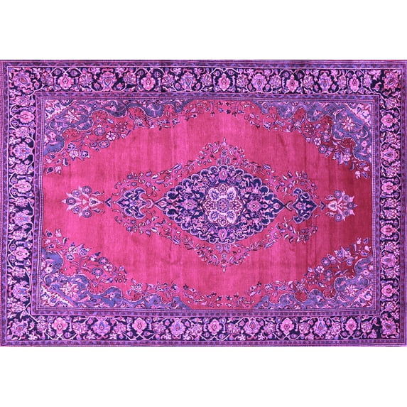 Ahgly Company Indoor Rectangle Medallion Purple Traditional Area Rugs, 5' x 7'