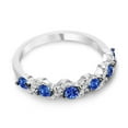 thumbnail image 3 of Sapphire Blue CZ Bypass Half Eternity Wedding Anniversary Ring Band in Rhodium Plating, 3 of 5