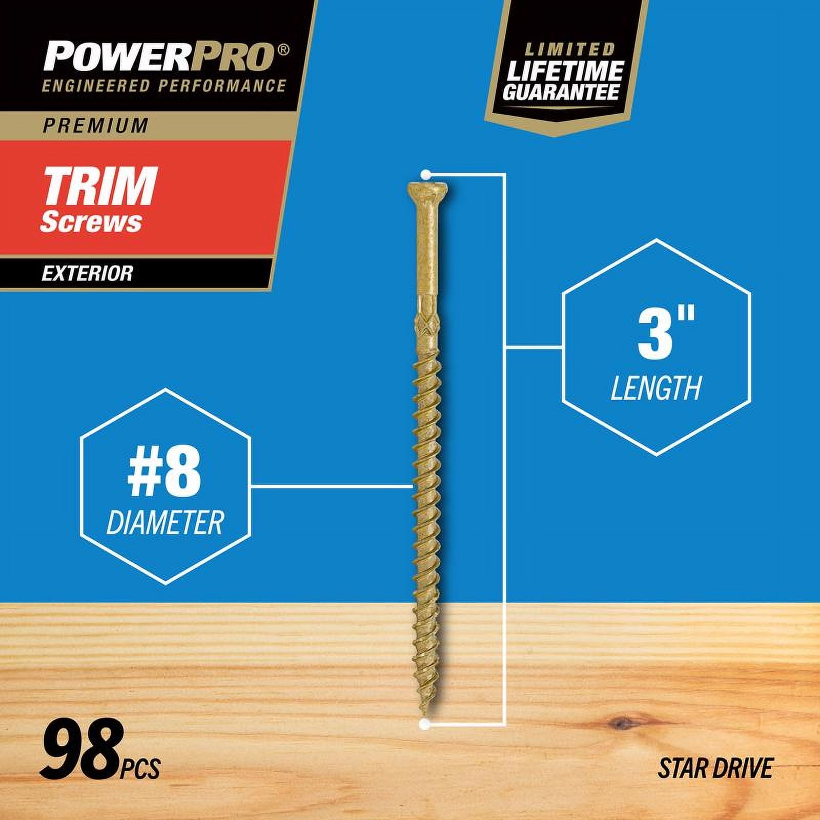 48633 MHR 2000 Hour Trim Screw, Star, 3-In. x 8, 1-Lb. - Quantity 1