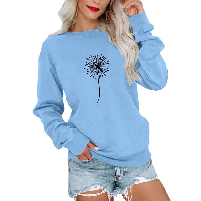 Gibobby Sudadera oversize mujer Sudadera de manga larga con patrón con cuello redondo para mujeres adolescentes y estudiantes(Azul,XG)