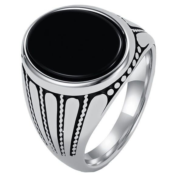 PAMTIER Men's Stainless Steel Vintage Classic Black Gem Ring Silver Size 11