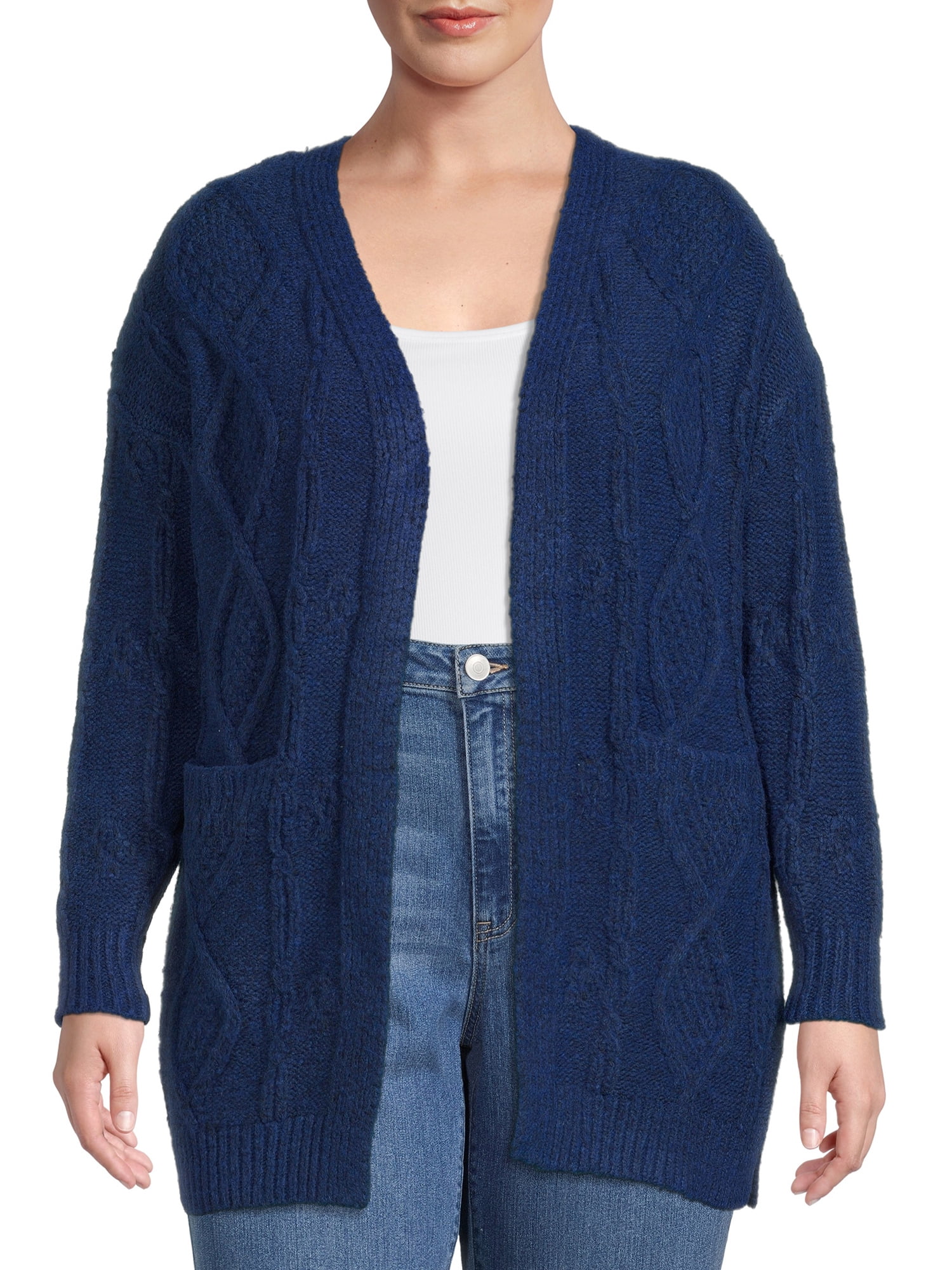 Time and Tru Women's Open Front Cable Cardigan