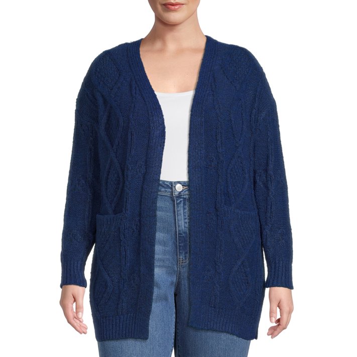 Time and Tru Women's Open Front Cable Cardigan