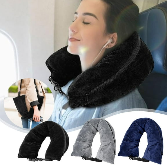 CQCYD under $5 3Pcs Stuffable Travel Pillow, Stuffable Travel Pillow Neck Support, Adjustable Velvet U-Shape Pillow for Airplane Car, Multi-functional Luggage Storage Pillow