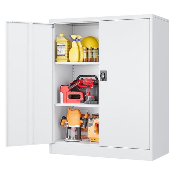 Small Metal Cabinet with Shelves,36 inch Garage Storage Cabinet with Lock,White Metal Storage Cabinets with Locking Doors,Lockable Office File Cabinets for Home,Office,Shop,Garage