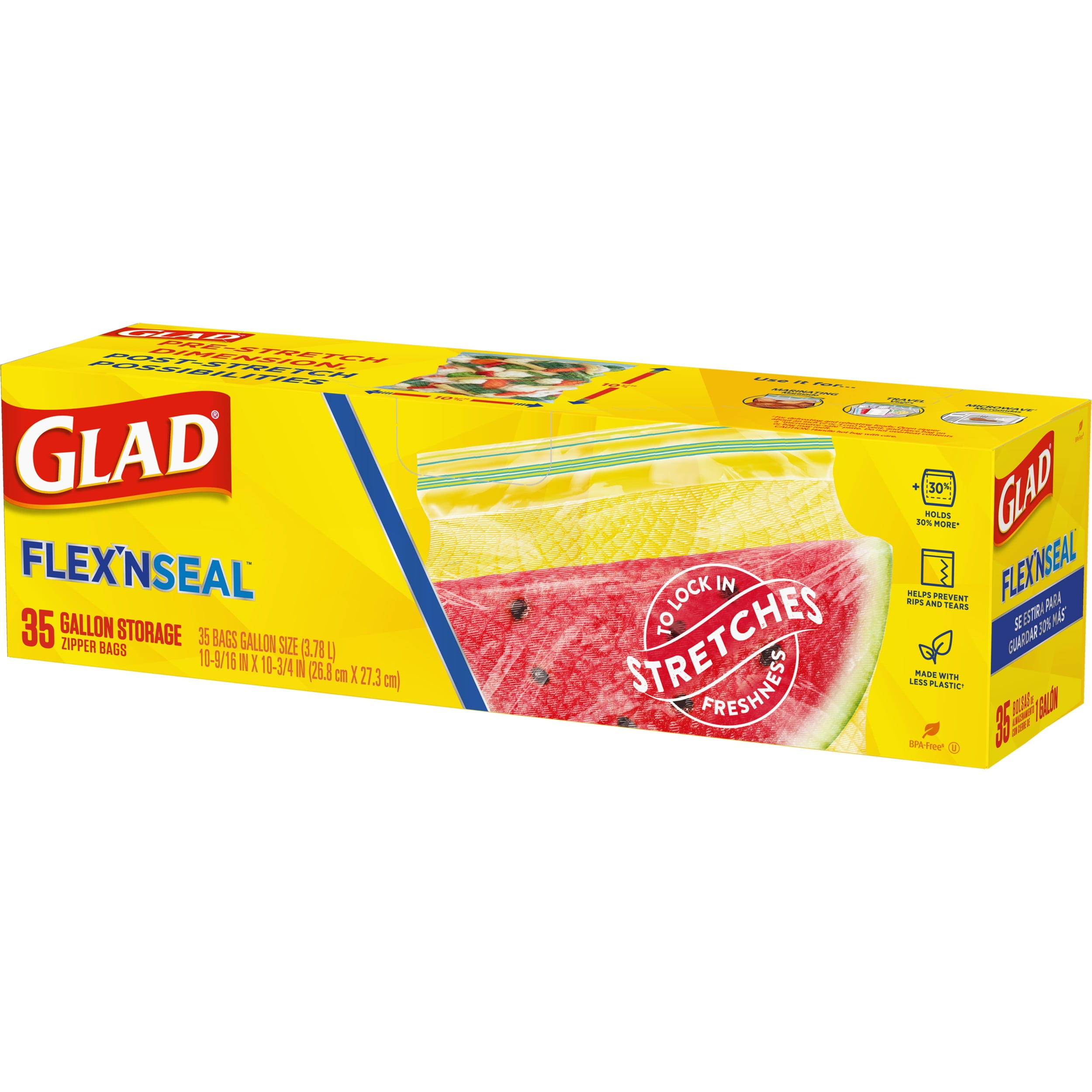 Glad FLEXN SEAL Zipper Food Storage Gallon Bags 35 Count