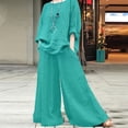 thumbnail image 2 of Womens Cotton Linen 2 Pcs Sets Oversized Long Sleeve Shirt Loose Elastic Waisted Pants with 2 Pockets Green XL, 2 of 3