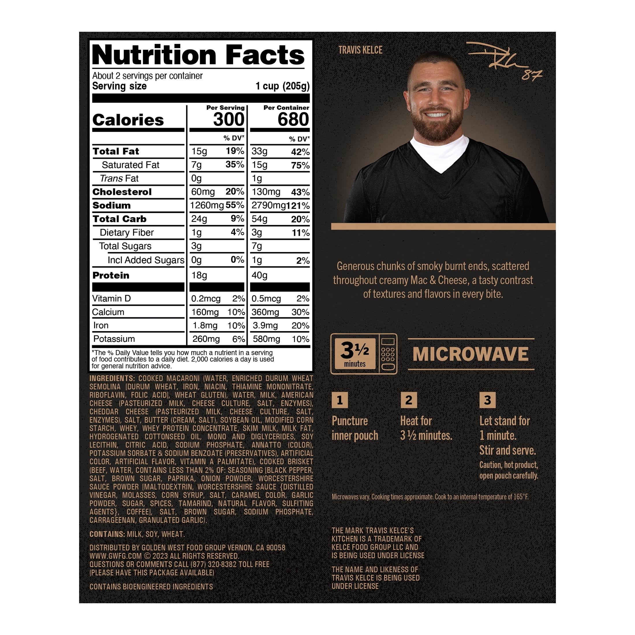 Travis Kelce's Kitchen Burnt Ends Mac & Cheese, Fully Cooked, Ready to Heat, 16 oz Tray, (Refrigerated)