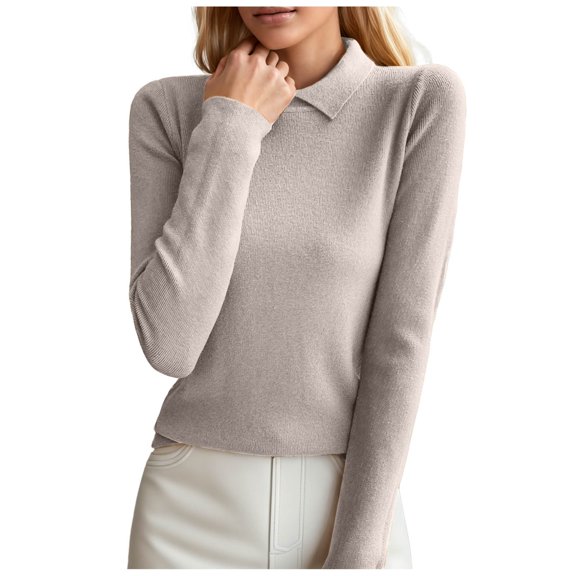 Women's Sweaters Fall Sweaters for Women Ladies Lapel Knitted Sweater Slim Fit Long Sleeve Bottoming Shirt Design Solid Color Lapel Sweater
