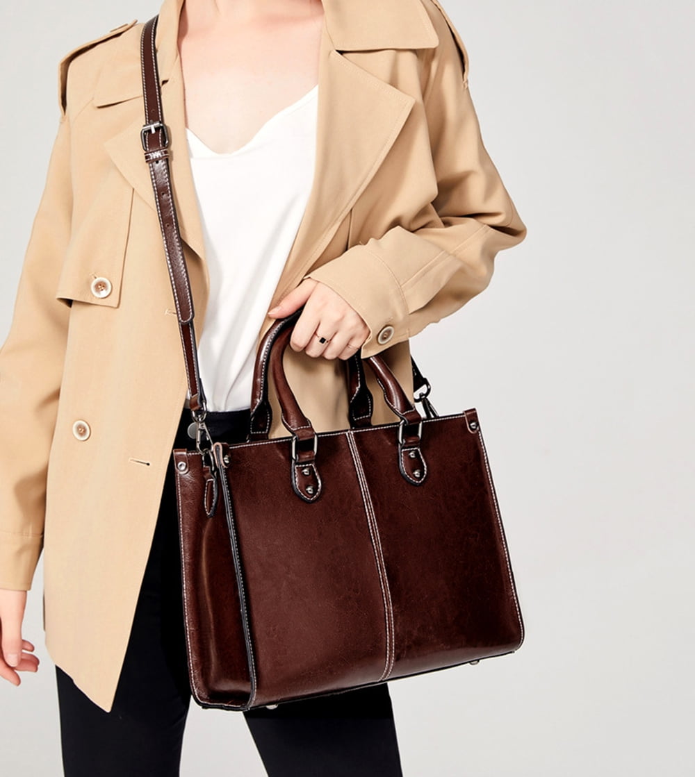 Genuine Leather Satchel Handbags for Women Large Shoulder Crossbody Bag Elegant Ladies Tote Purse with Zipper