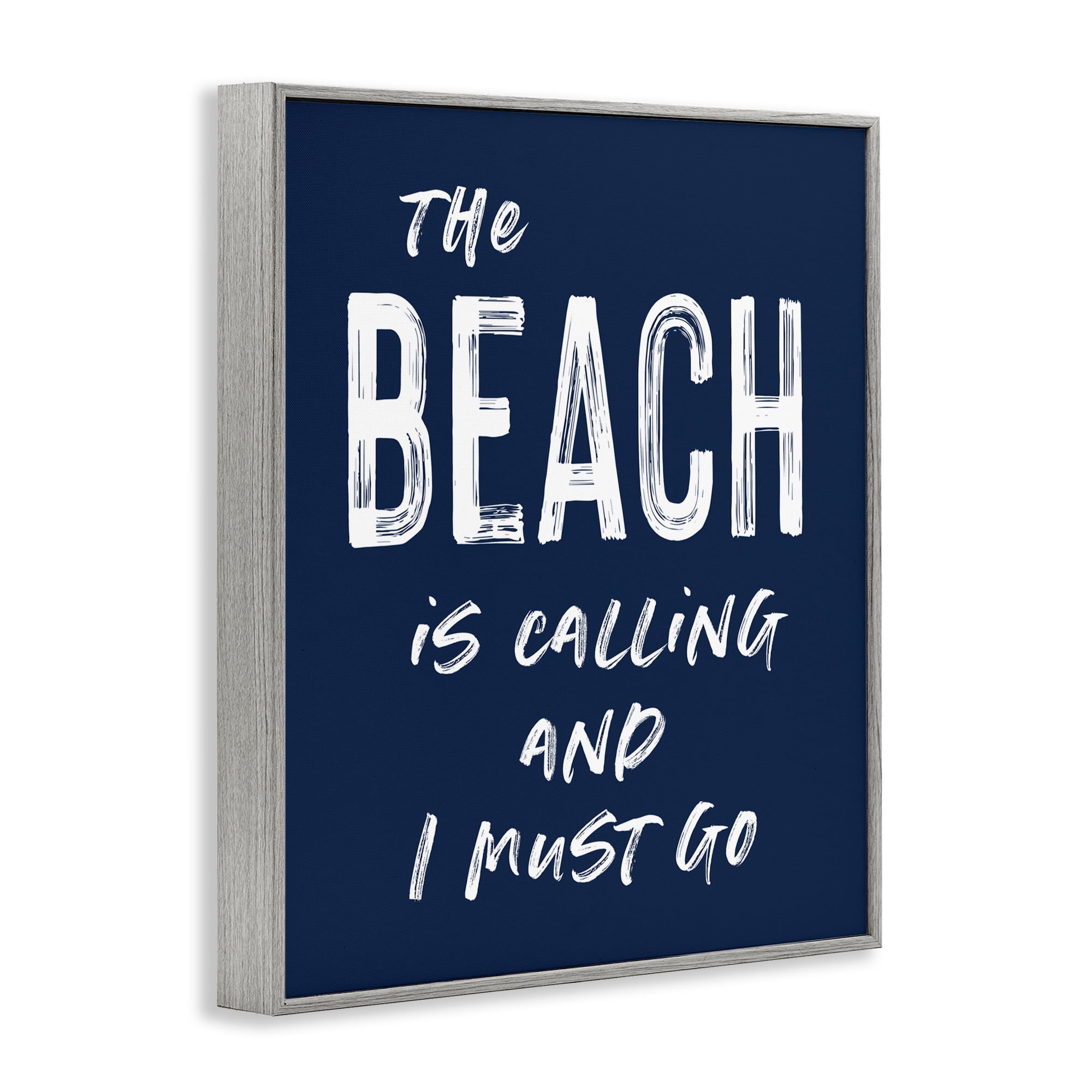 Beach Is Calling Summer Sentiment Gray Framed Giclee Art, design by Lettered and Lined