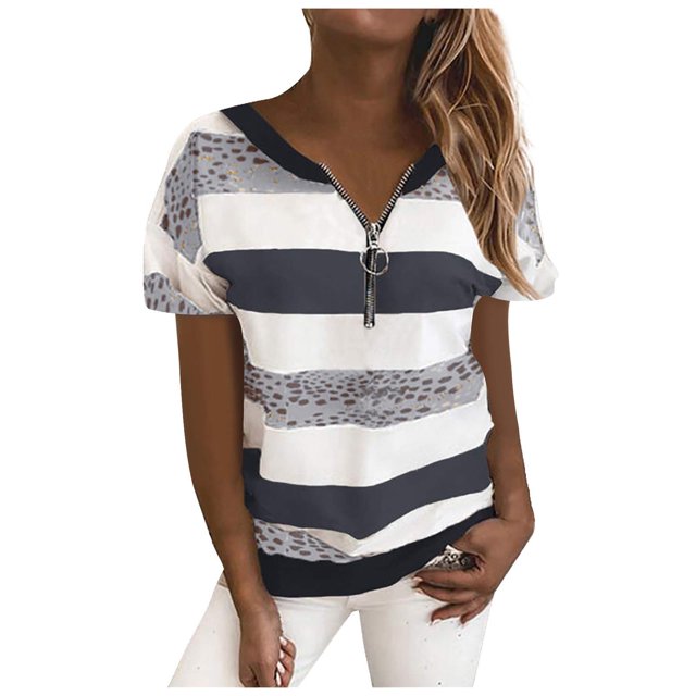 Pompotops Hauts à Enfiler pour Femmes, T-Shirt à Manches Courtes à Fermeture Éclair Florale, Blouse Chandail en Molleton