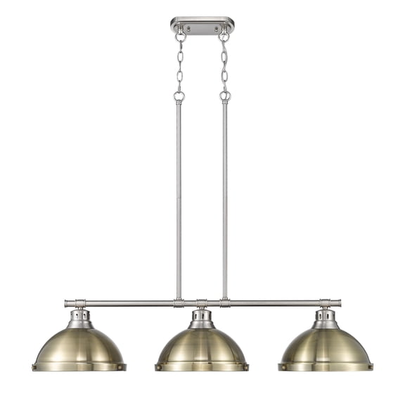 Yep by Golden Lighting Duncan 3-light Island Light in Pewter and Aged Brass shade