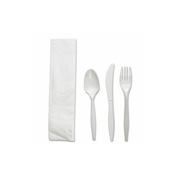 Cutlery Kit 4-Piece - All-in-One White Plastic Flatware Set with Plastic Handles