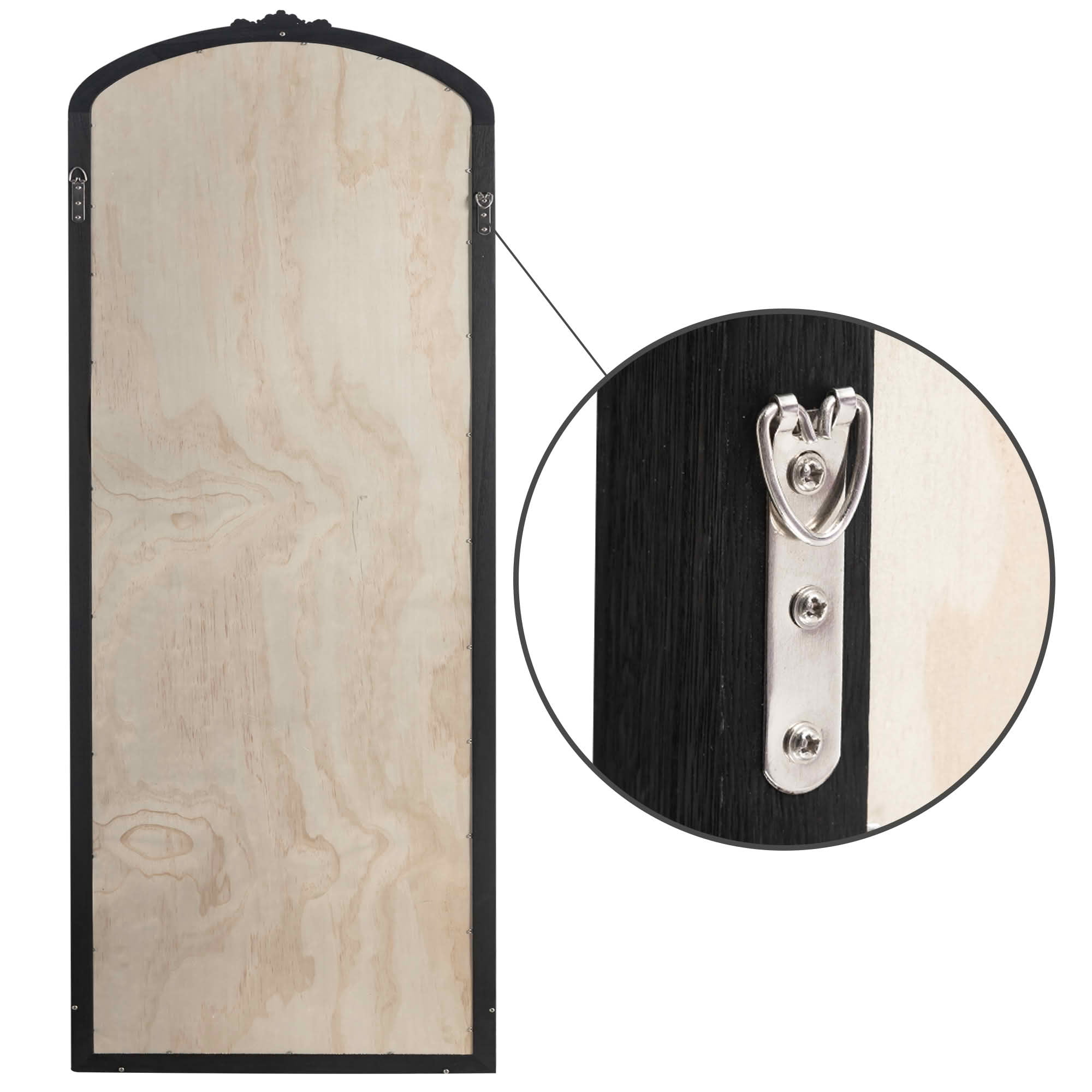 MAYEERTY 67x28x1 Inch Black Carved Wood Right Angle Slightly Arched Full Length Mirror, No Stand for Bedroom