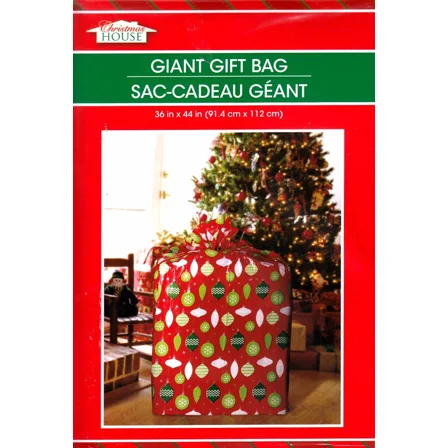 New Christmas House Giant Gift Presents Bag W Tag 36" X 44" ~ Ornaments (Qty 1)