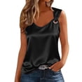 thumbnail image 3 of Craaazy Camisole Satinée Sans Manches à Col en V Unie Décontractée pour Femme avec Détail Anneau pour Usage Quotidien, 3 of 6