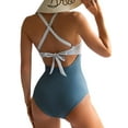 thumbnail image 3 of Innerwin Maillot de Bain Dégradé pour Femmes, une Pièce, Manches Longues, Dos Nu, Rayé + Bleu TG, 3 of 4