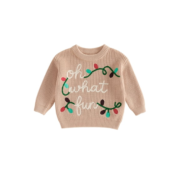 Cjfdfy Toddler Baby Boy Girl Christmas Sweater Gingerbread Christmas Lights Embroidery Long Sleeve Knitted Tops Kids Cute My Christmas Fall Winter Outfit 6M-4Y