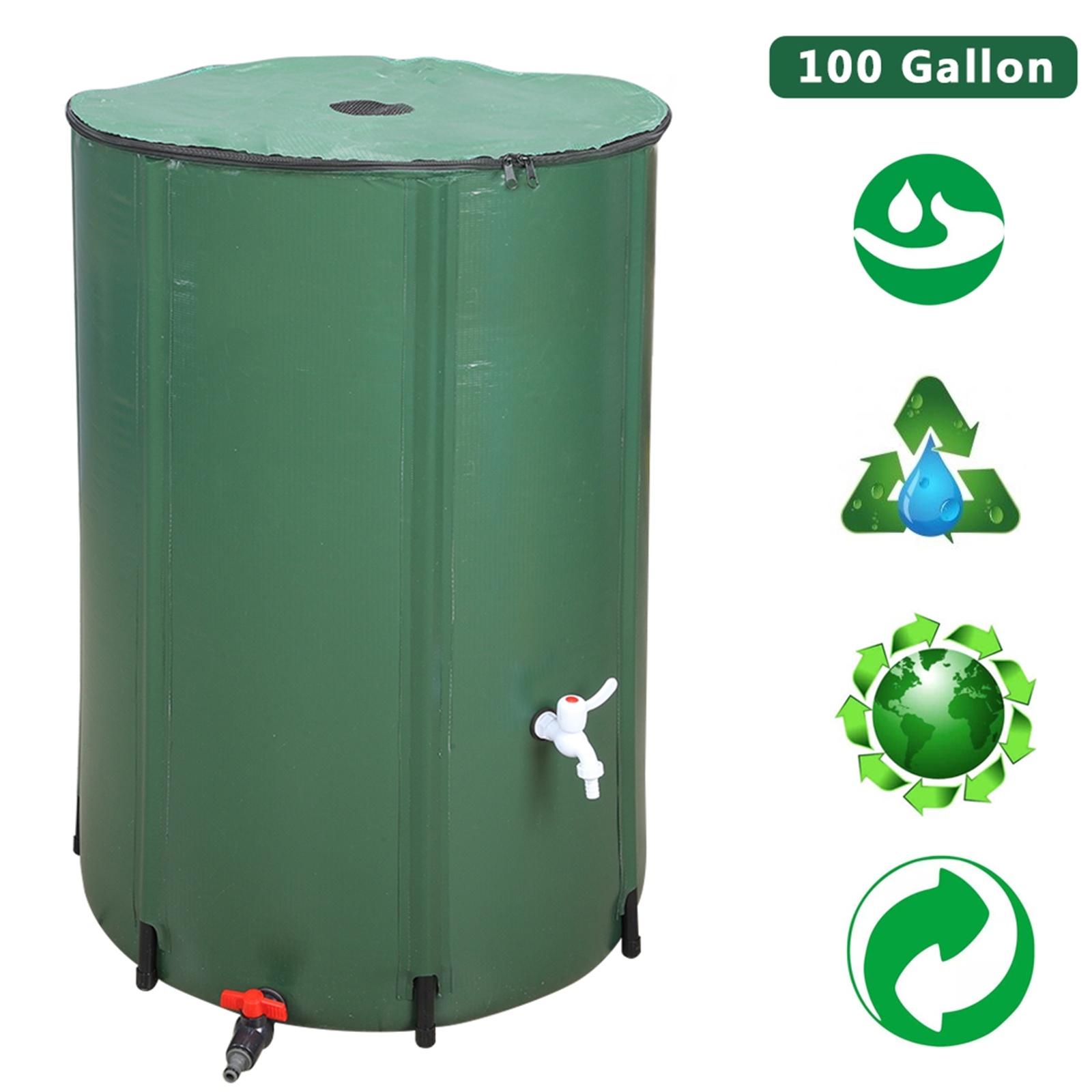 100 Gallon Portable Rain Barrel Water Tank, Collapsable Rainwater