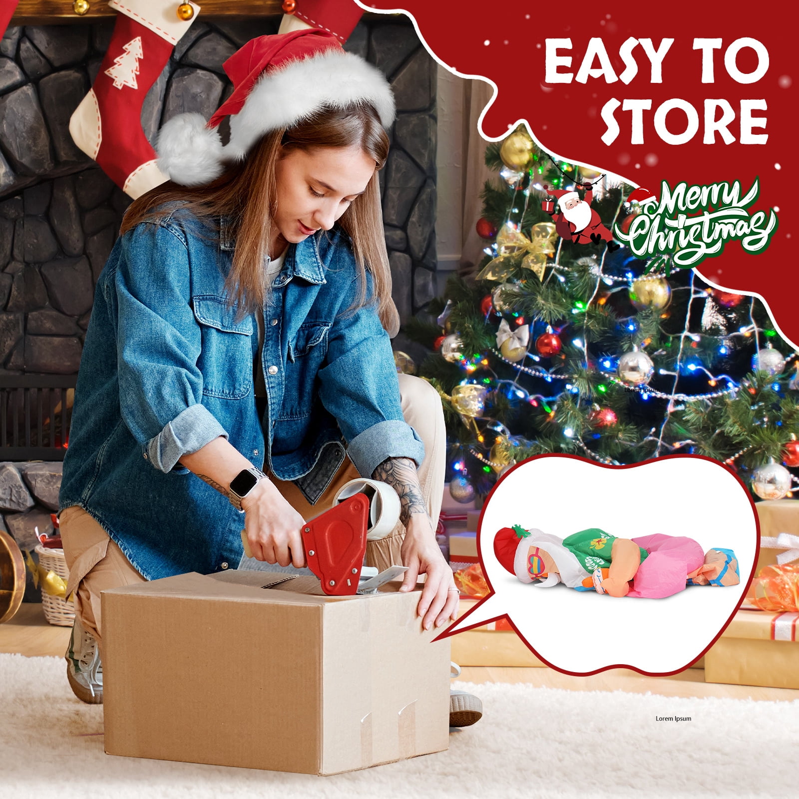 Astoutdoor Lighted Christmas Inflatable Decoration, Hawaii Santa Claus with Built-in LED Lights, 51.2 x 45.7 x 70.9 in