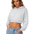 thumbnail image 2 of Felirenzacia Women's Cropped Hoodie, 350g Hooded Sweatshirt, Elastic Waistband Cuffed Pullover Tops, S-3XL, 2 of 7