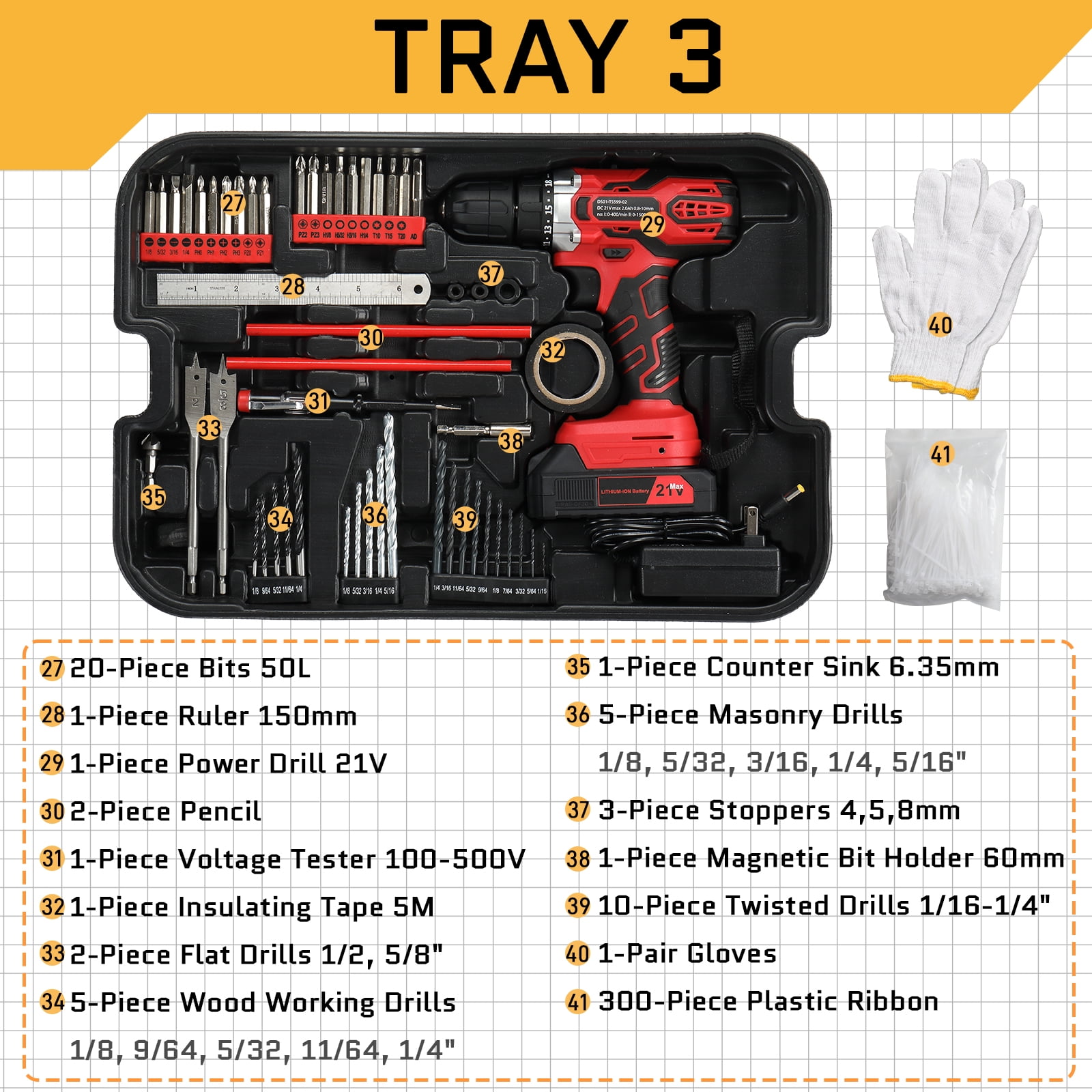 Ktaxon 599pcs Portable Tool Set With Rolling Tool Box, Home Auto Repair Tool Kit Mechanic Tool Set with 21V Max Cordless Power Drill