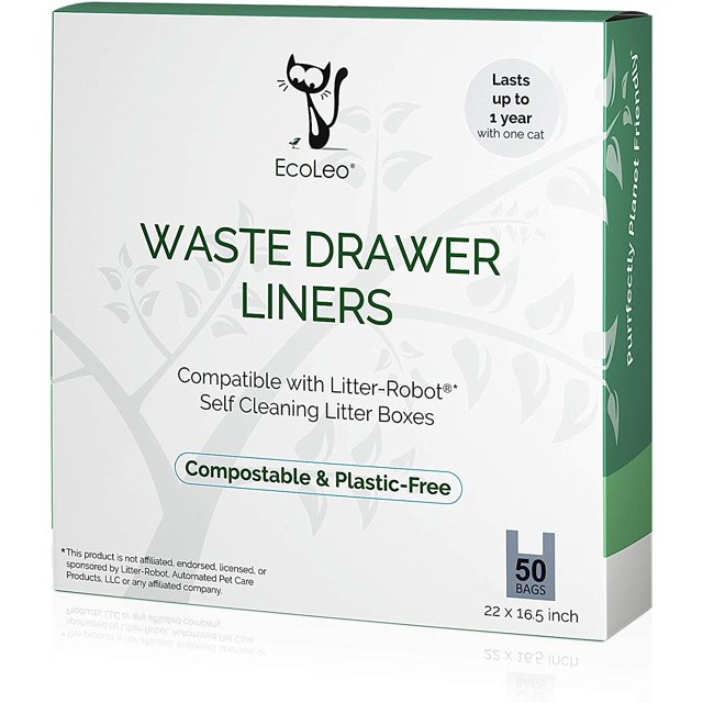 Kartokner Liners, Compatible with Litter-Robot Waste Drawer, Compostable, Plastic-free Trash Bags with Handles for Automatic Self-Cleaning Litter Boxes - 50 Count