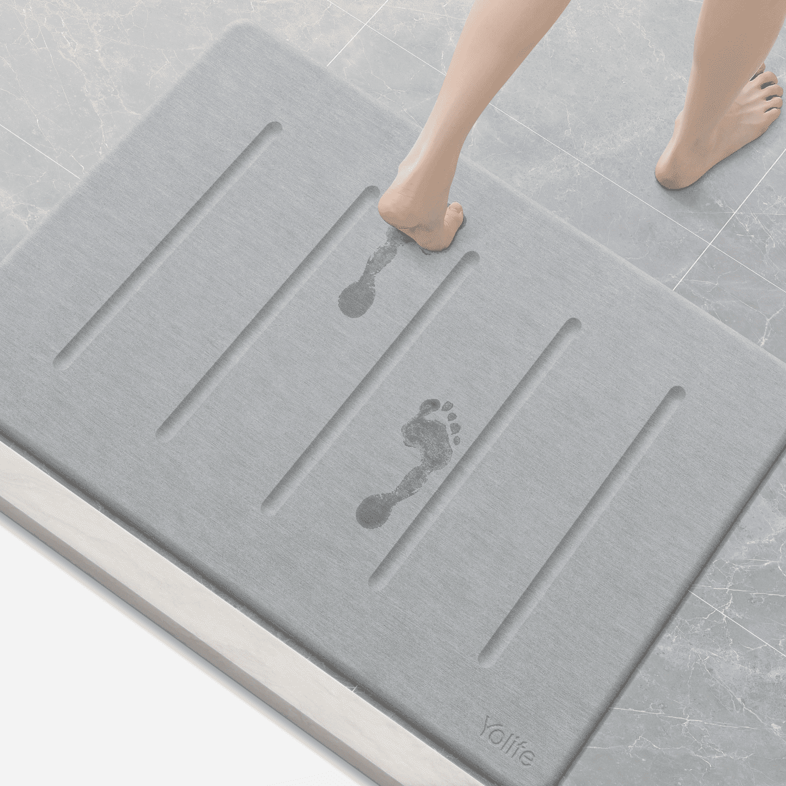 Yolife 32"x20" Diatomite Bath Mat, Super Absorbent Quick-Dry Bathroom Rug, Non-Slip Natural Diatomaceous Earth Mat for Shower, Kitchen, Entryway, Easy to Clean,Light Grey